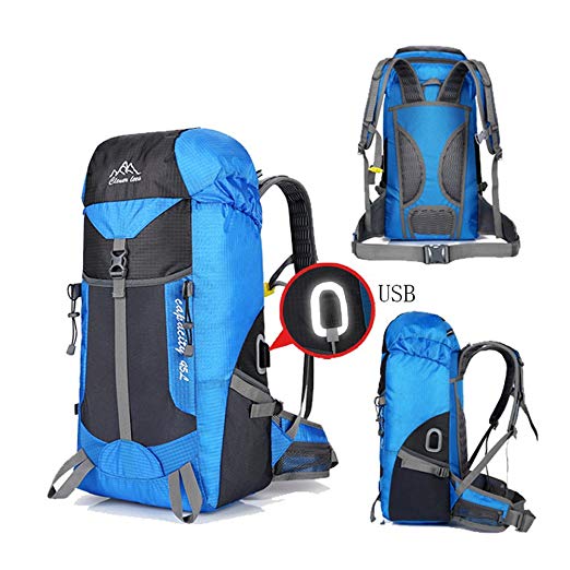 45L Big capacity outdoor travel backpack with external USB port;  